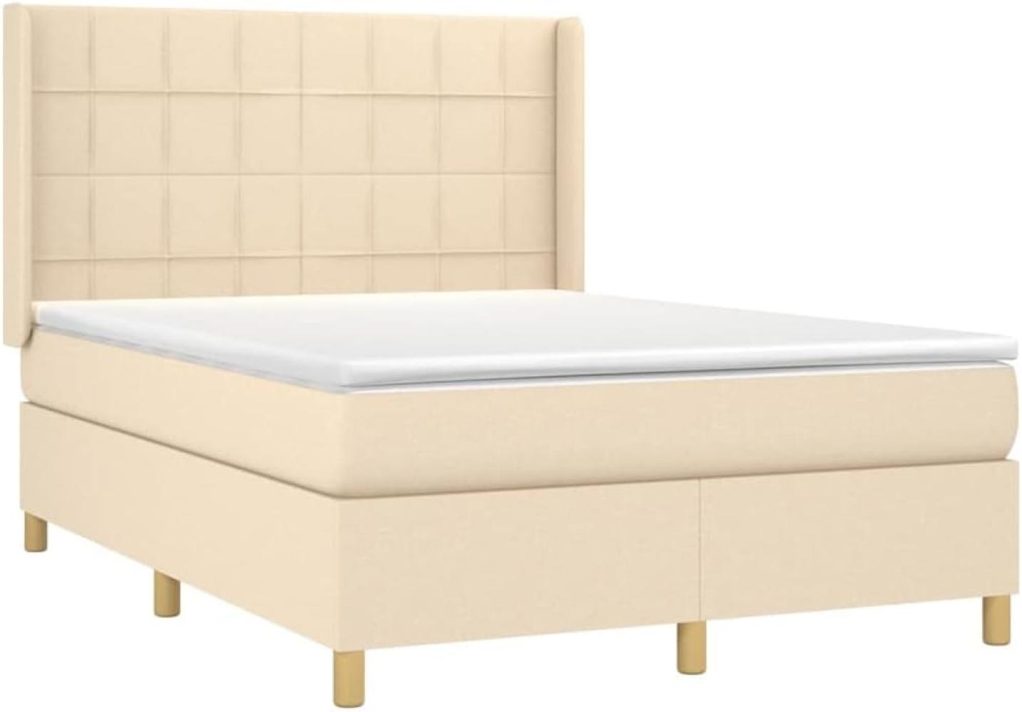 vidaXL Boxspringbett mit Matratze Creme 140x190 cm Stoff 3131990 Bild 1