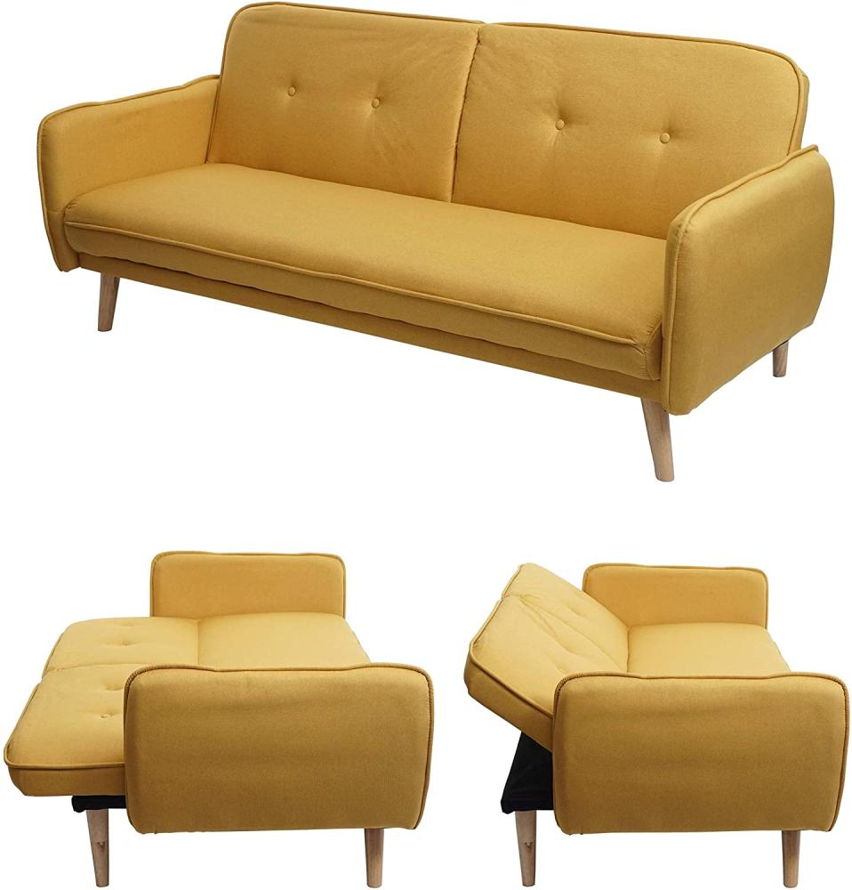 Schlafsofa HWC-J18, Couch Klappsofa Gästebett Bettsofa, Schlaffunktion Stoff/Textil 185cm ~ gelb Bild 1