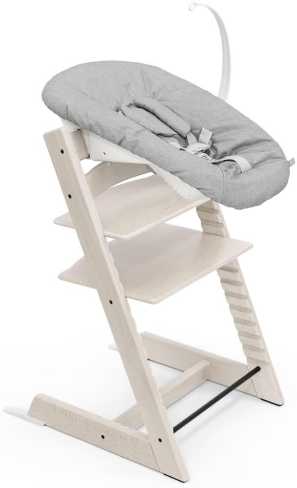 Tripp Trapp Stuhl von Stokke (Whitewash) mit Newborn Set (Grey) - Für Neugeborene bis zu 9 kg - Gemütlich, sicher & einfach zu verwenden Bild 1