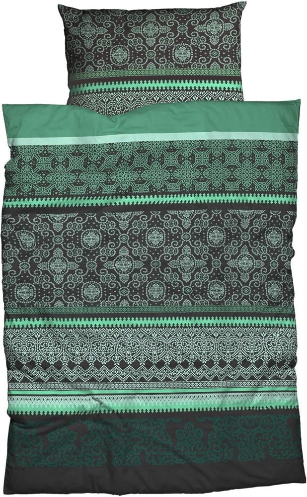 Traumschlaf Mako Satin Bettwäsche Giuliana anthrazit smaragd|155x220 cm + 80x80 cmTraumschlaf Mako Satin Bettwäsche Giuliana anthrazit smaragd Bild 1