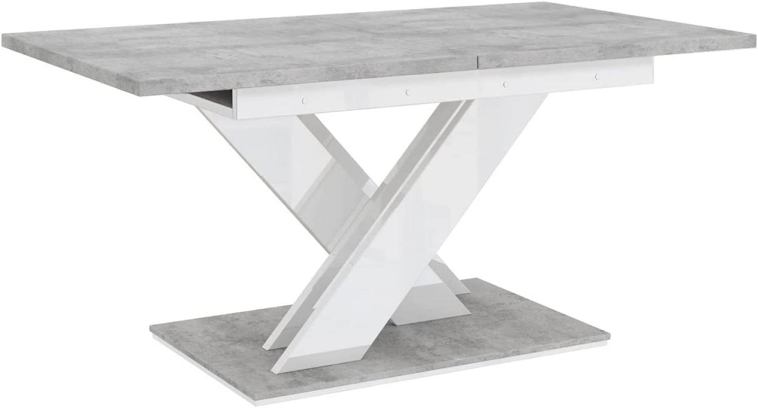 MEBLINI Esstisch Ausziehbar - Esszimmertisch Modern - Küchentisch - Säulentisch - Ausziehtisch - Dining Table - Esszimmertische - 140-180x80x75cm - Bronx - Betonoptik/Weiß Hochglanz Bild 1