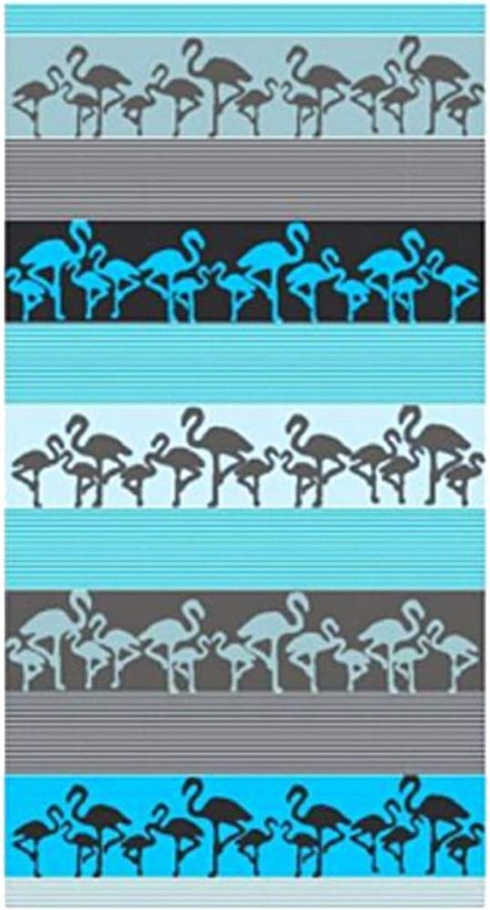 LEX Saunatuch Handtuch Duschtuch Crazy Flamingo Baumwolle 90 x 170 cm Grau-Blau Bild 1