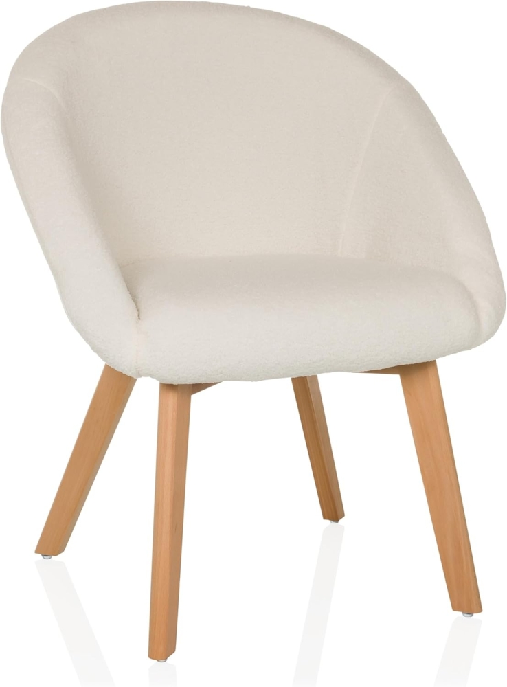 hjh LIVING Esszimmerstuhl aus weichem Bouclé-Stoff Scandi TED Polsterstuhl Sessel mit Holzbeinen, bequem gespolstert, Weiß Bild 1