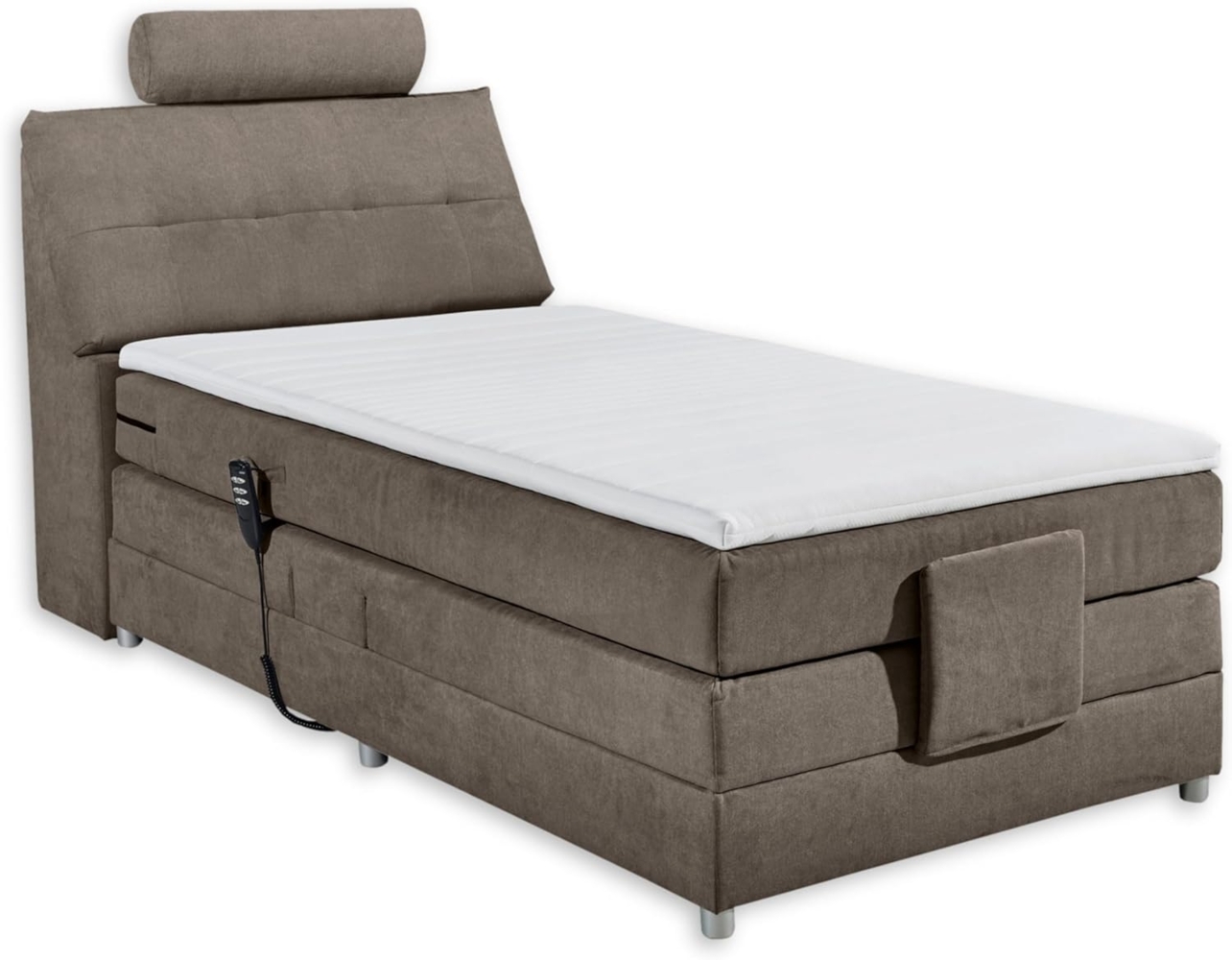 Palermo 2 Boxspringbett 120x200 elektrisch verstellbar, Stone - Bequemes Einzelbett mit dekorativer Steppung & Komfortschaum Topper - 120 x 127 x 234 cm (B/H/T) Bild 1