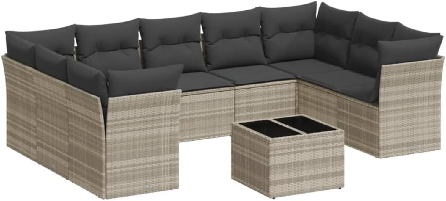 vidaXL 10-tlg. Garten-Sofagarnitur mit Kissen Hellgrau Poly Rattan 3249981 Bild 1