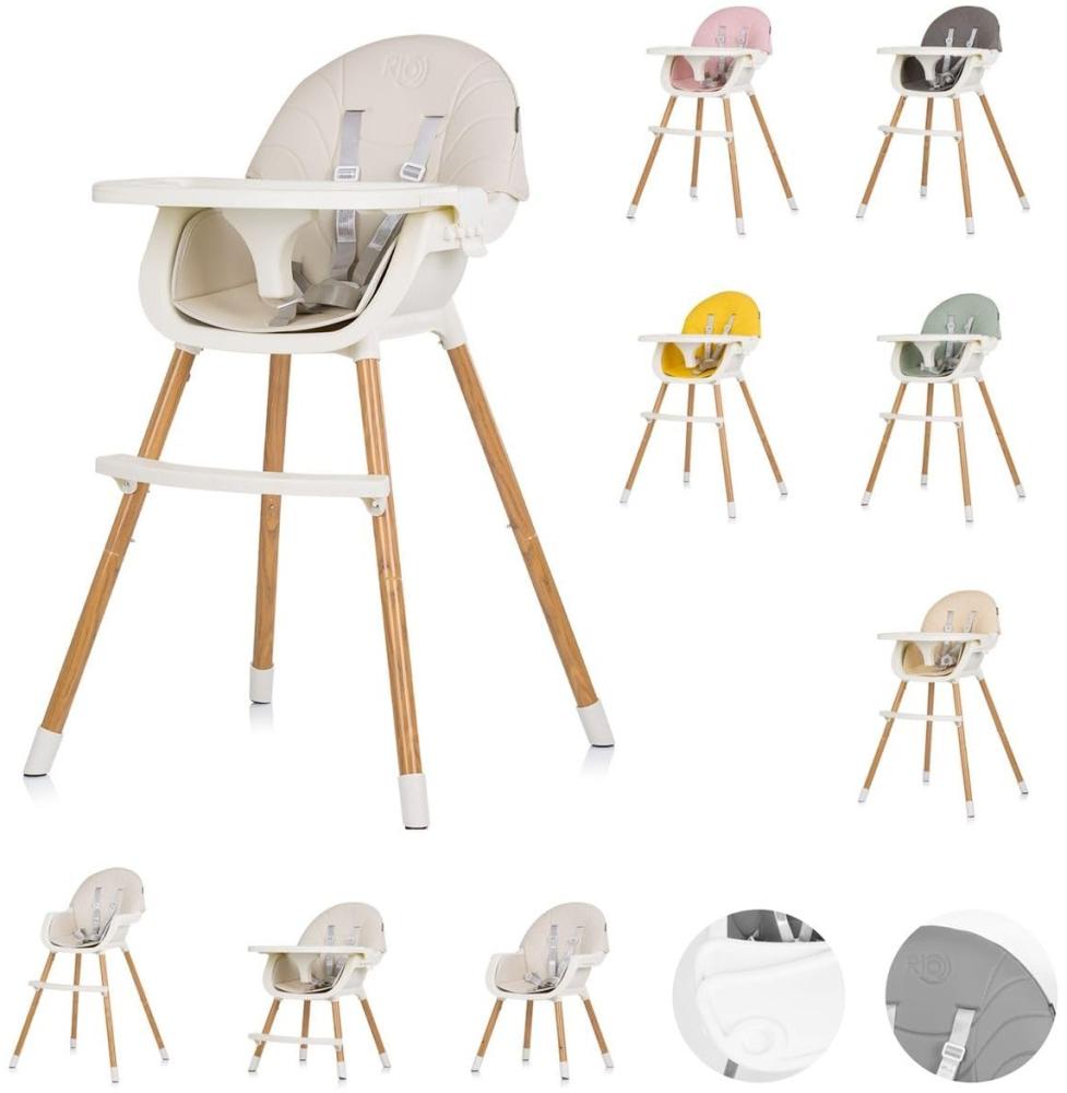 Chipolino Kinderhochstuhl Rio 2 in 1, Kinderstuhl rutschfeste Beine 5-Punkt-Gurt beige weiß Bild 1