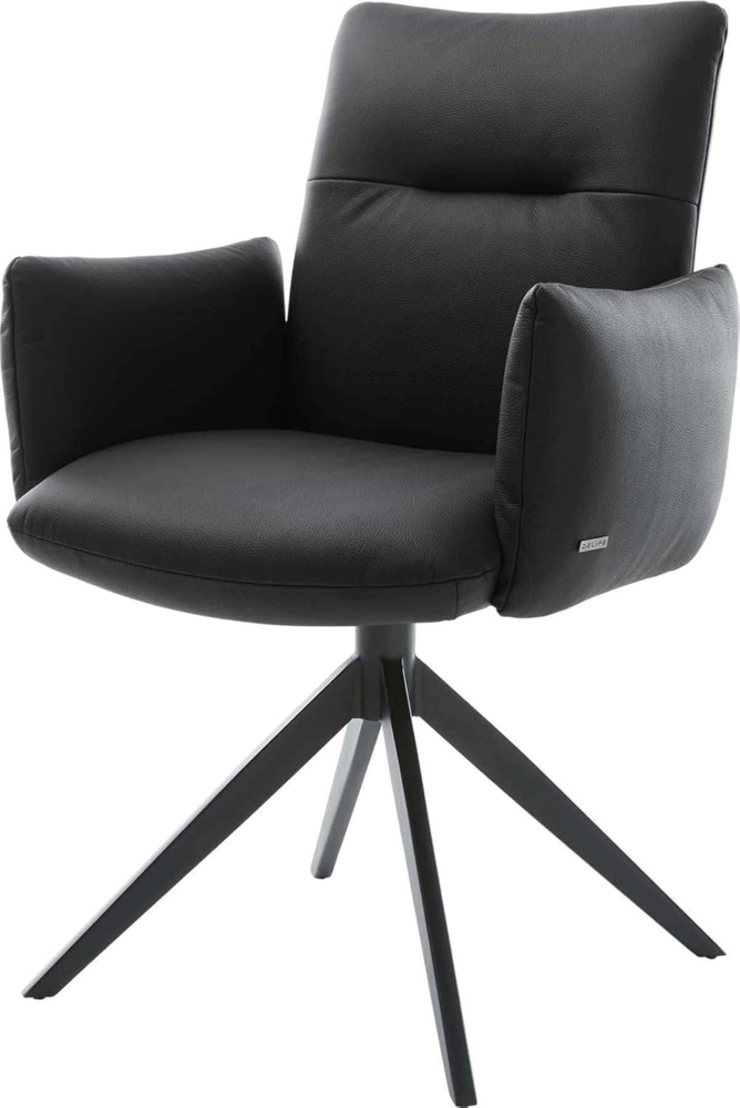 Drehstuhl Jova-Flex mit Armlehnen Echt-Leder Schwarz Kreuzgestell breit Schwarz 360° drehbar Wippfunktion Taschenfederkern Bild 1