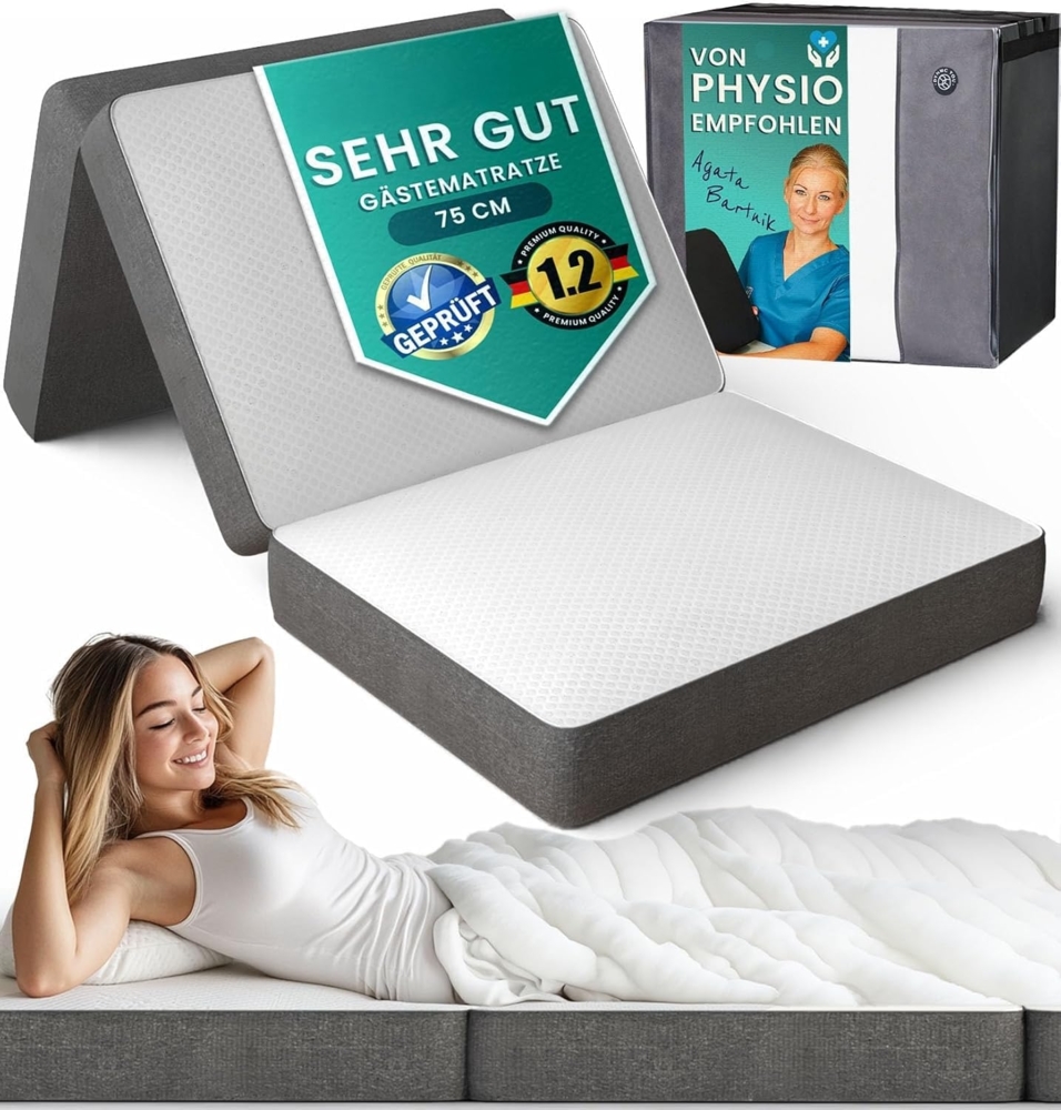 Premium Gästematratze - Moderne Gäste Klappmatratze inkl. Tragetasche mit Memory Schaumstoff, weichem OEKO-TEX Bezug - Perfekt als Bequeme Faltmatratze, Reisematratze - Gästebett klappbar by DYNMC YOU Bild 1
