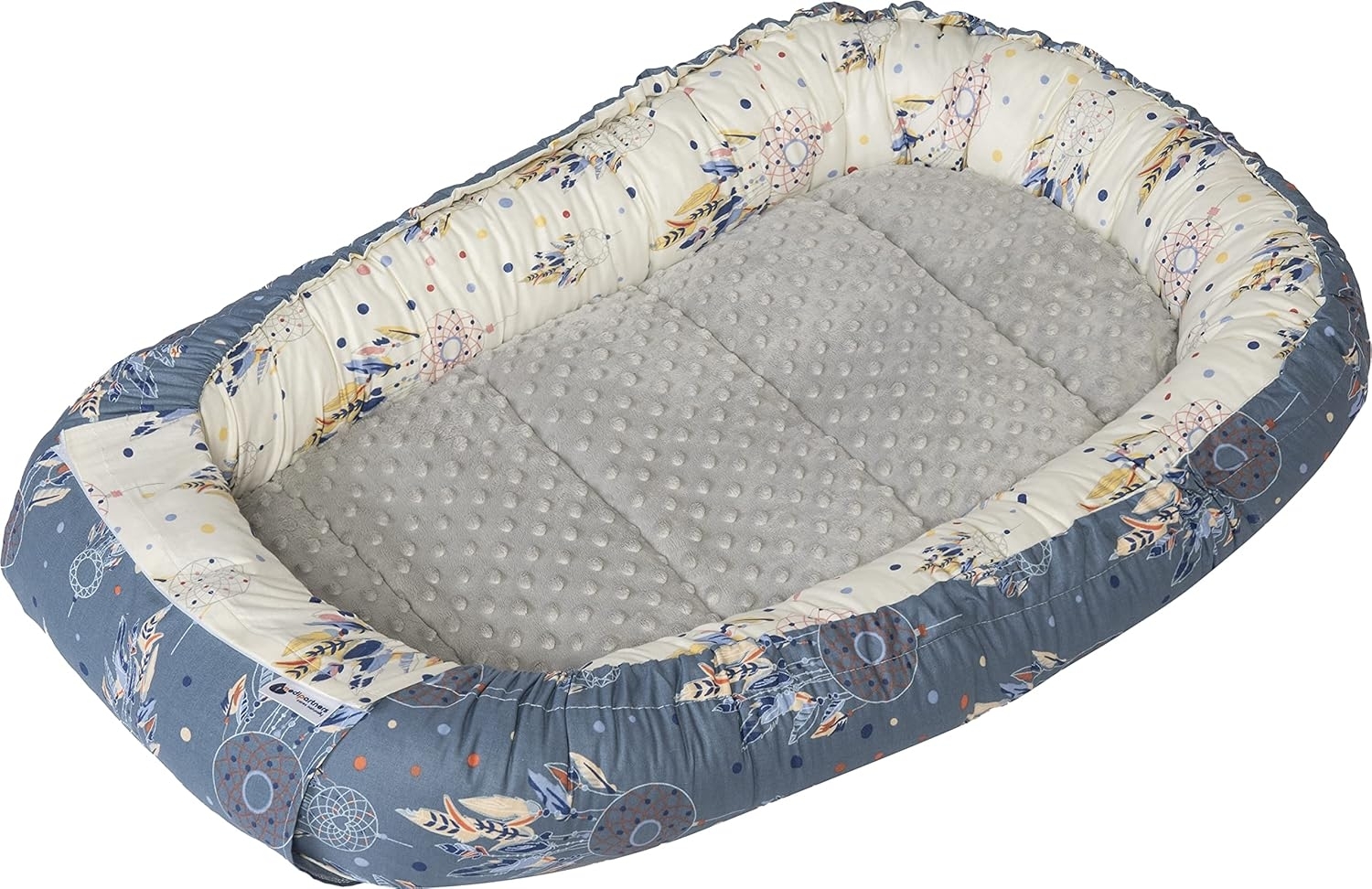 Medi Partners Babynest Kuschelnest Babynestchen 100% Baumwolle Nestchen Reisebett für Babys Säuglinge 100 x 60 x 15 cm herausnehmbarer Einsatz (Traumfänger mit grauen Minky) Bild 1