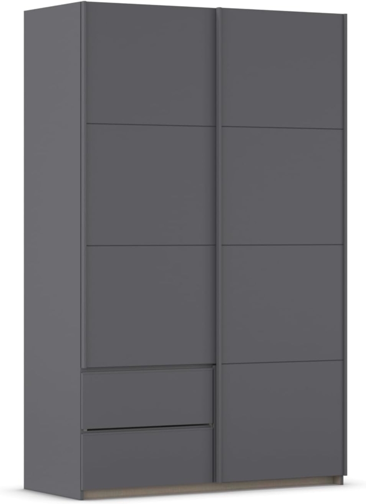 Rauch Möbel Stoke, Schwebetürenschrank, Garderobe, 2-türig, 2 Schubladen, mit Zubehörpaket Classic, 4 Einlegeböden, Farbe Grau metallic, Schwarz, Griffleisten Grau metallic, 131 x 210 x 59 cm Bild 1