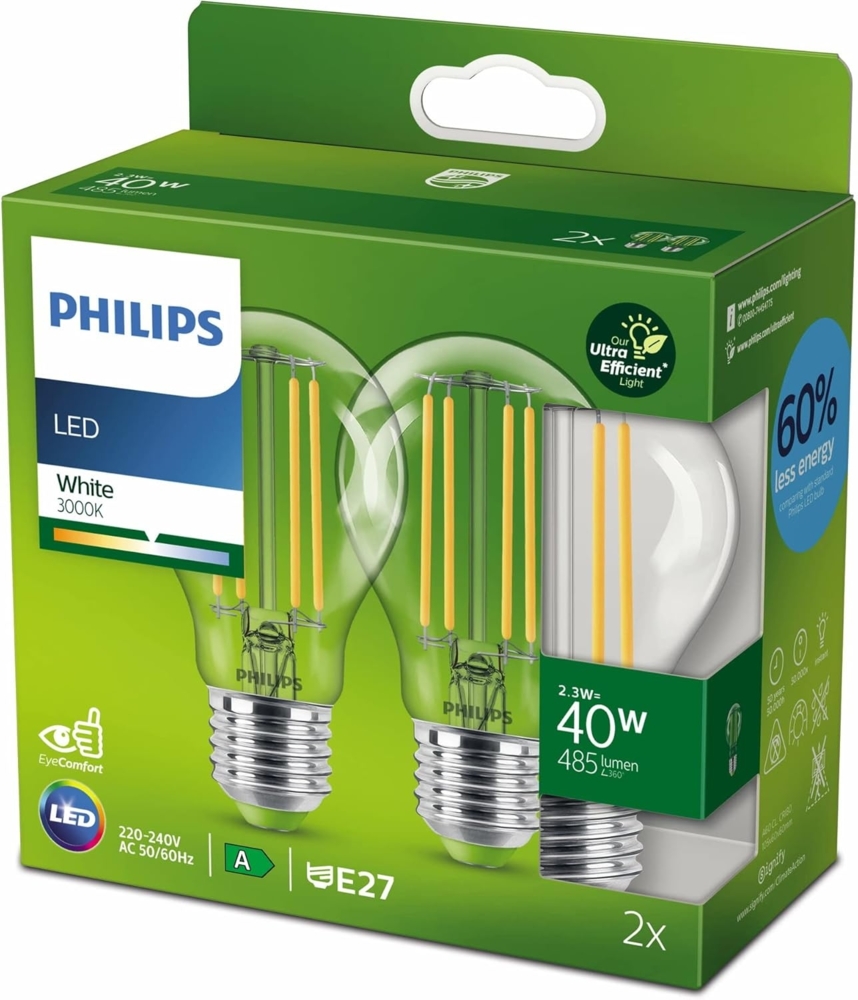 Philips Classic LED-A-Label Lampe 40W E27 kaltweiß klar 2er P Bild 1
