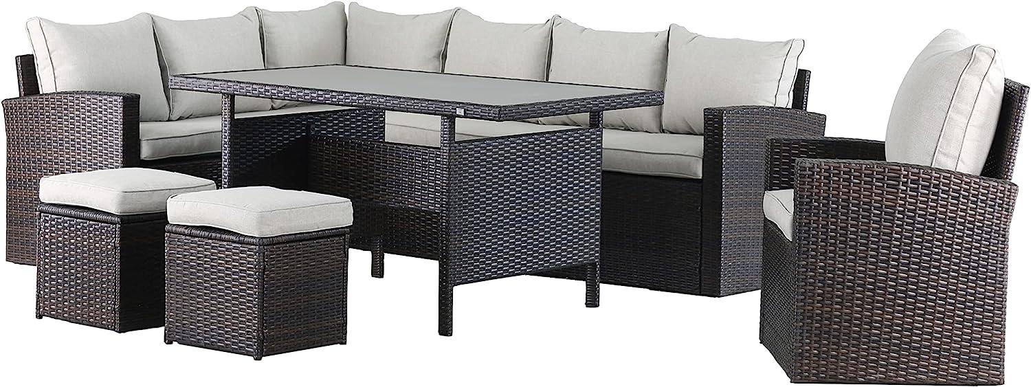 MILOS-XL Polyrattan Ecklounge Gartenmöbel Sitzgruppe - braun Bild 1