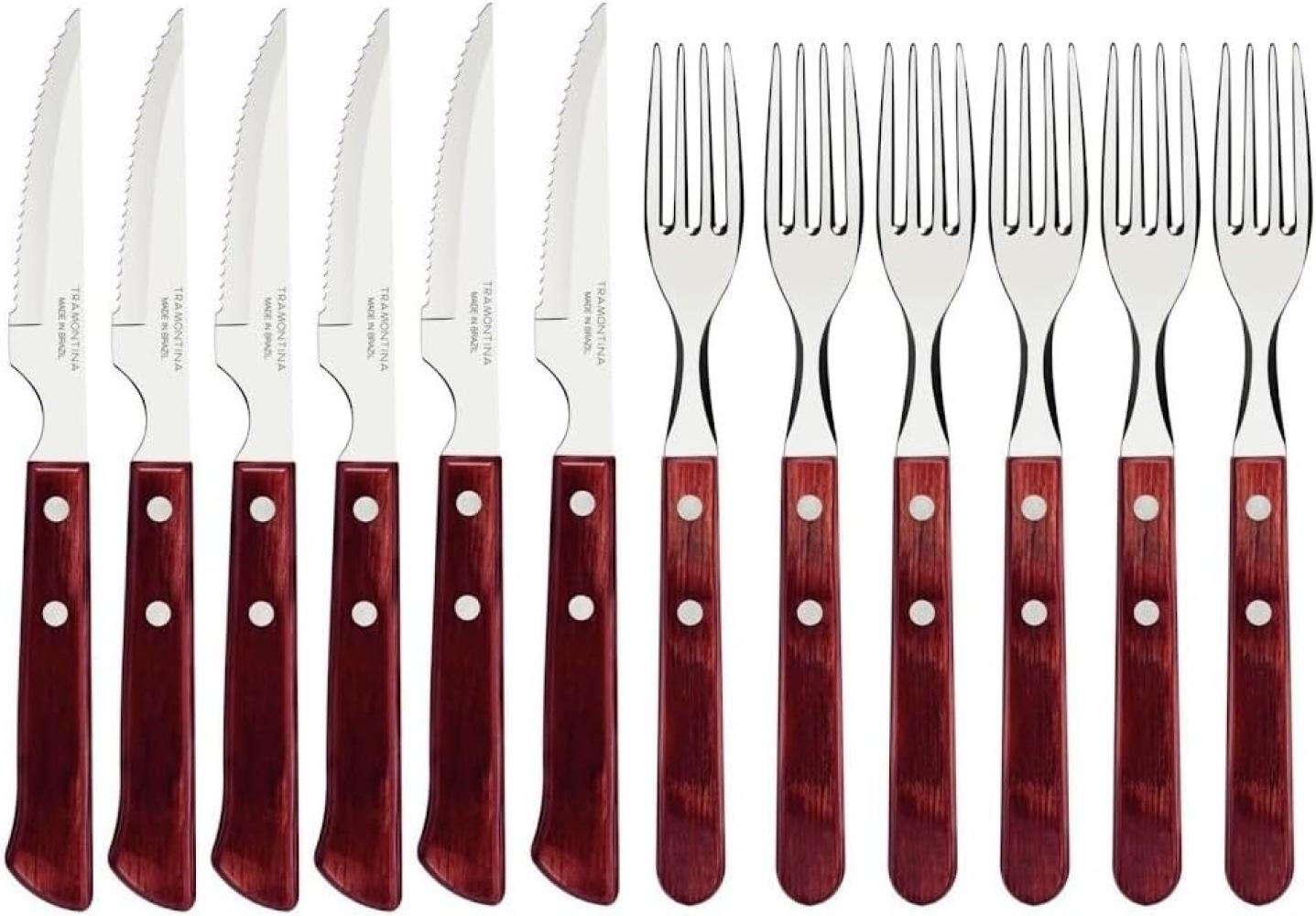 Tramontina 29899-221 Spanish Style Steakbesteck, Set 12-teilig, AISI 420, Edelstahl, Echtholzgriff rot Bild 1