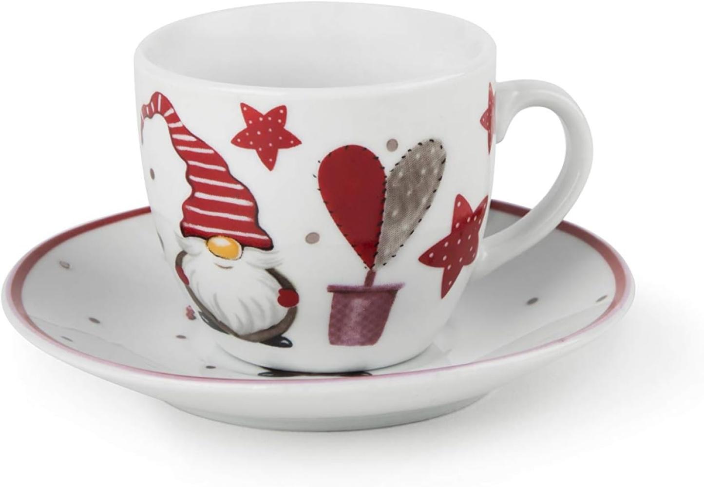 Excelsa Gnomo Christmas Set aus 6 EspressoTasse mit Untertassenn, Porzellan Bild 1