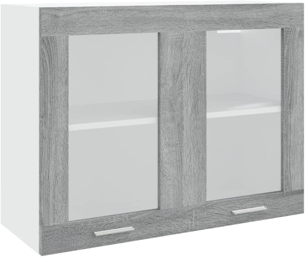 vidaXL Hängeschrank Glas, Wandschrank für Küche, Küchenschrank Wandmontage mit viel Stauraum, Schwebeschrank Schrank Küchenmöbel, Grau Sonoma Holzwerkstoff Bild 1