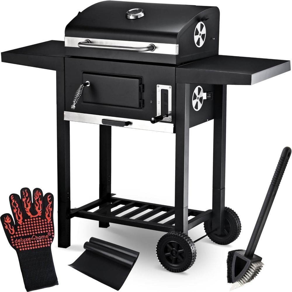 Grillwagen mit Deckel - Holzkohlegrill, Schwarz, 105 x 96 x 50 cm Bild 1