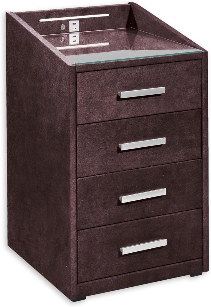 Stella Trading KALLISTO Nachttisch Boxspringbett, Aubergine - Funktionaler Nachtschrank mit USB-Anschluss und LED-Beleuchtung - 47 x 76 x 46 cm (B/H/T) Bild 1