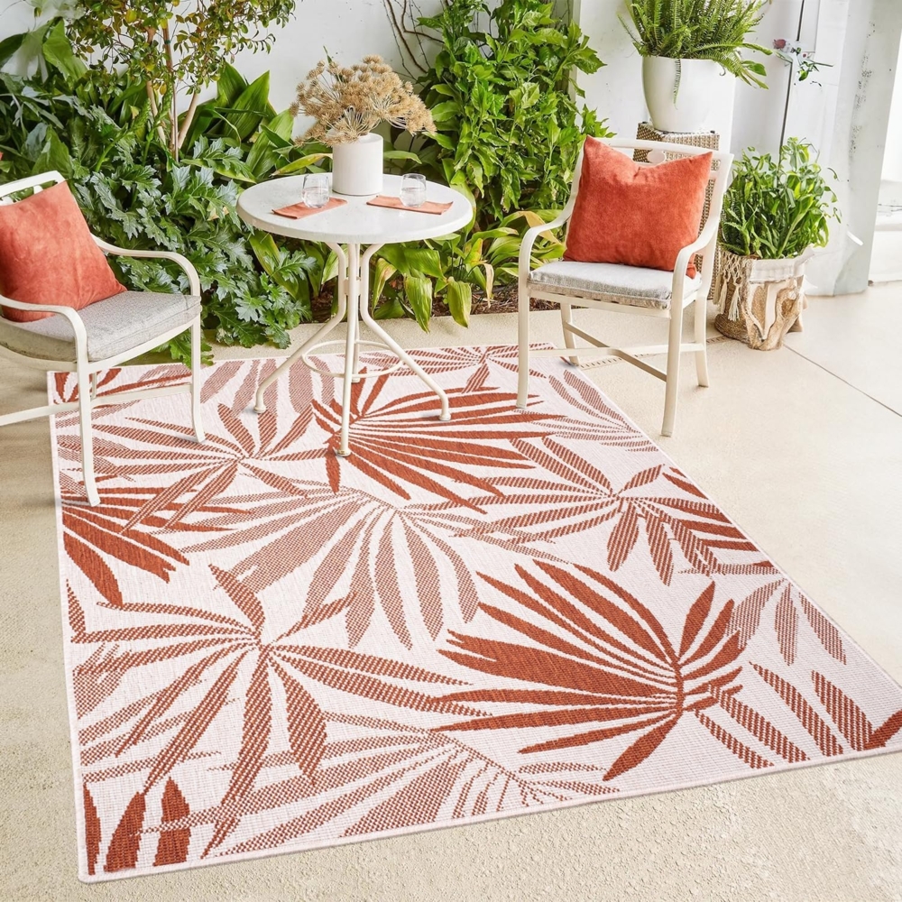 payé In- & Outdoor-Teppich - Rot Creme - 120x170 cm - Wendeteppich - Florales Muster - Wetterbeständig für Balkon Terrasse - Indoor Teppiche Wohnzimmer Küche Bild 1