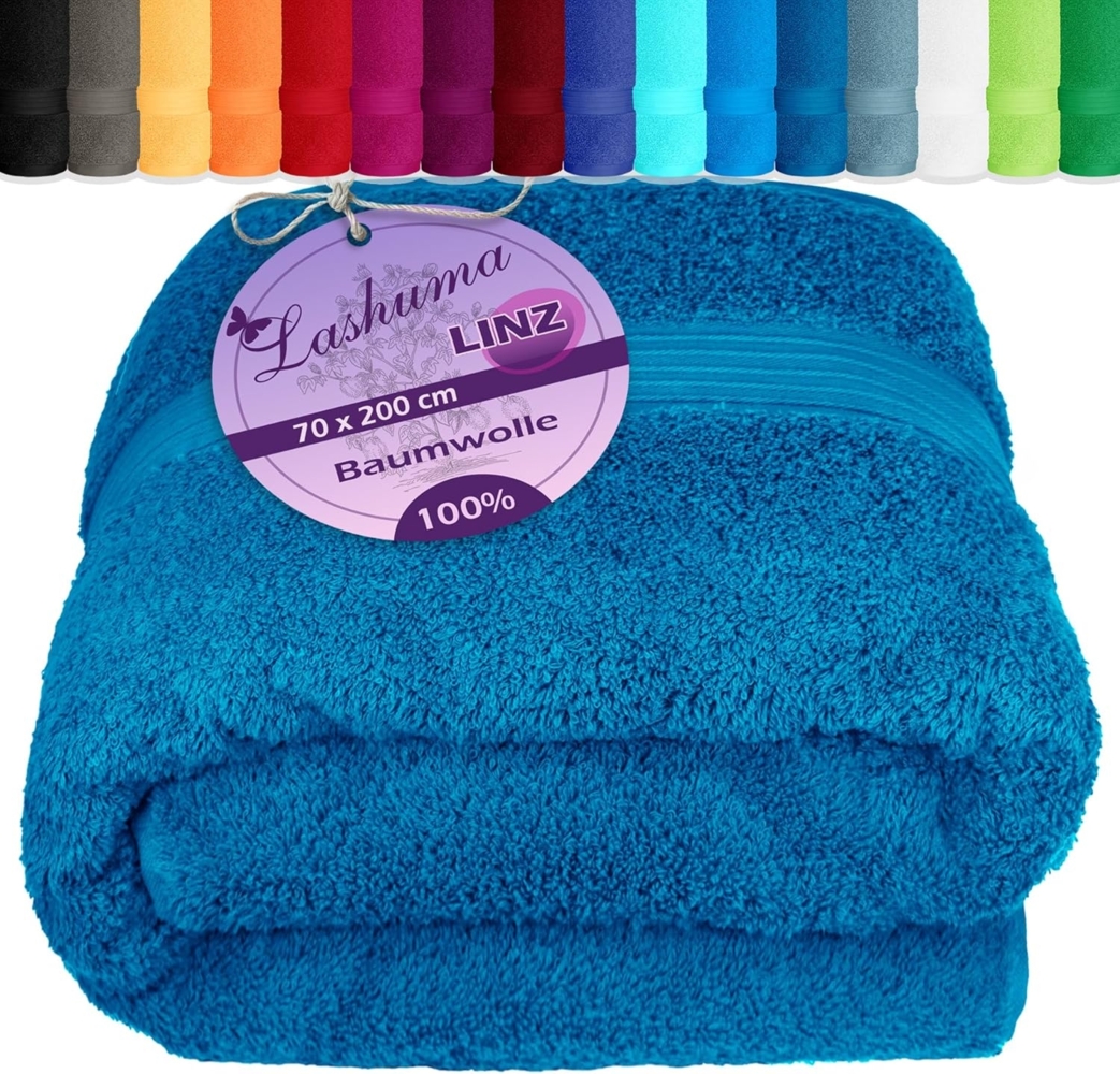 Lashuma Saunatuch Linz, Frottee (1-St), Baumwoll Saunahandtuch Petrol Blau 70x200 cm Bild 1