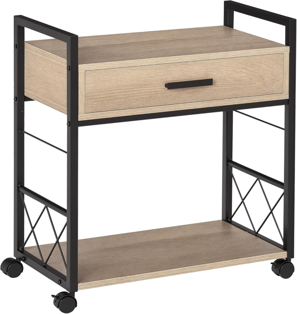 HOMCOM Beistelltisch Kaffeetisch mit Schublade (Servierwagen, 1-St, Küchenwagen), Eiche Spanplatte 60 x 30 x 65 cm Bild 1