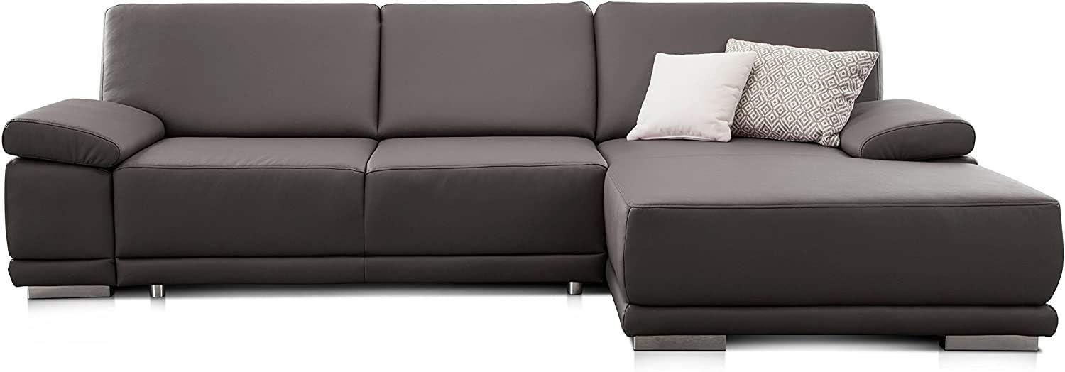 CAVADORE Ecksofa Corianne mit Schlaffunktion / Bettsofa in L-Form im modernen Design, inkl. Armteilverstellung und Longchair / 282 x 80 x 162 / Kunstleder, grau Bild 1