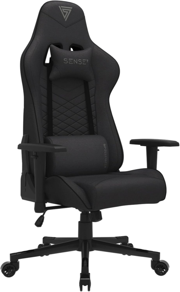 SENSE7 Gaming Stoff Spellcaster Bürostuhl Zocker Gamer Ergonomischer Stuhl Armlehne Einteiliger Stahlrahmen Einstellbarer Neigungswinkel Schwarz, 43-52 x 69,5 x 57 Bild 1