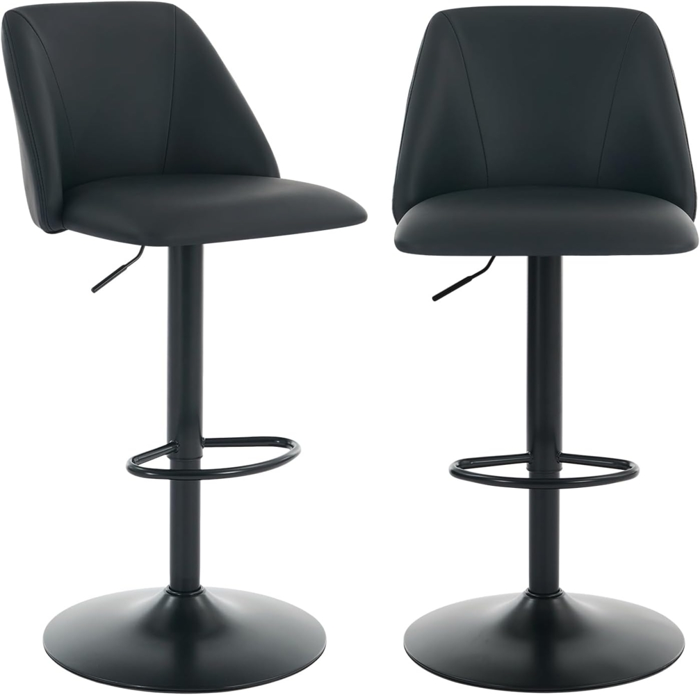 COLAMY Barhocker 2er Set mit Rückenlehne & 360° Drehfunktion, Höhenverstellbar (63,5-84,5 cm), Küchenhocker aus PU-Kunstleder, Stühle für Kücheninsel, Esszimmer oder Home-Bar,Schwarz Bild 1