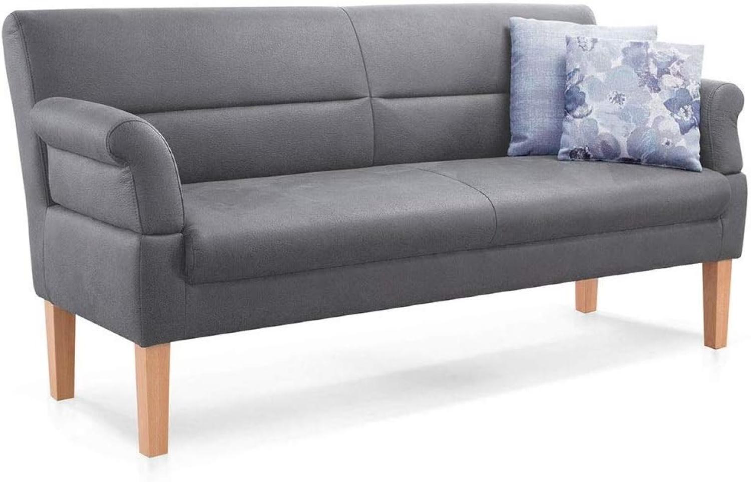 CAVADORE 2,5-Sitzer Kira, Sitzbank für Küche, Esszimmer oder Wohnküche in Büffellederoptik, Inkl. Armteilverstellung und Federkern, 168 x 94 x 81, Mikrofaser: hellgrau Bild 1