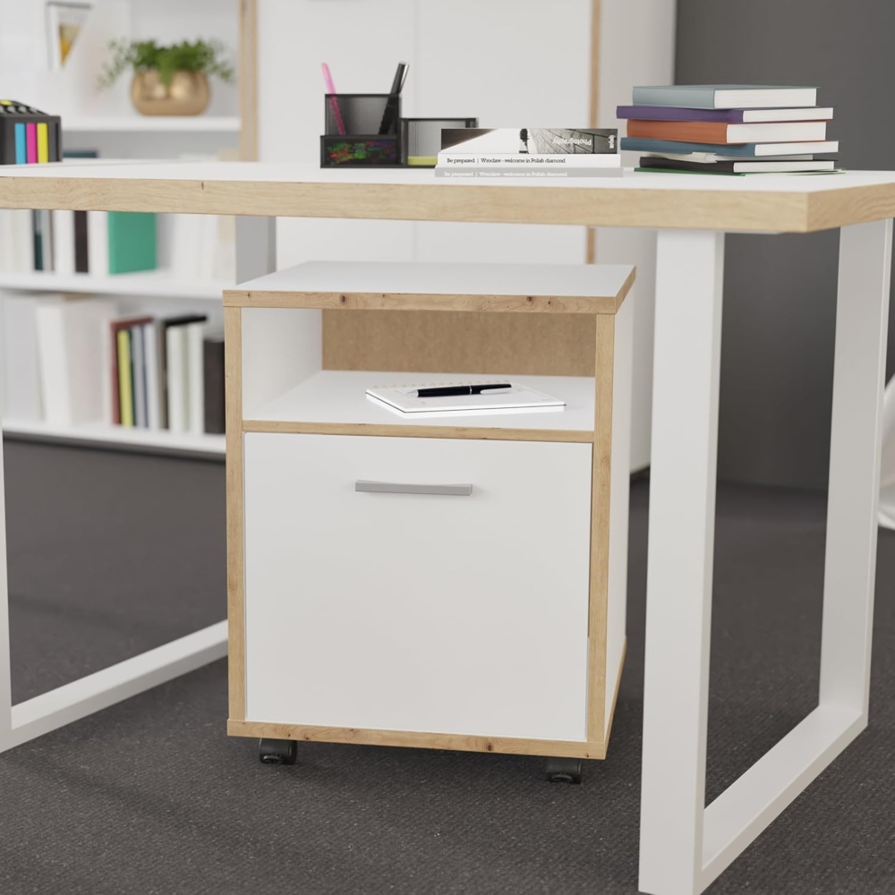 FORTE Rollcontainer in Weiß/ Artisan Eiche - 49,8x64,6x52,2cm (BxHxT) Bild 1