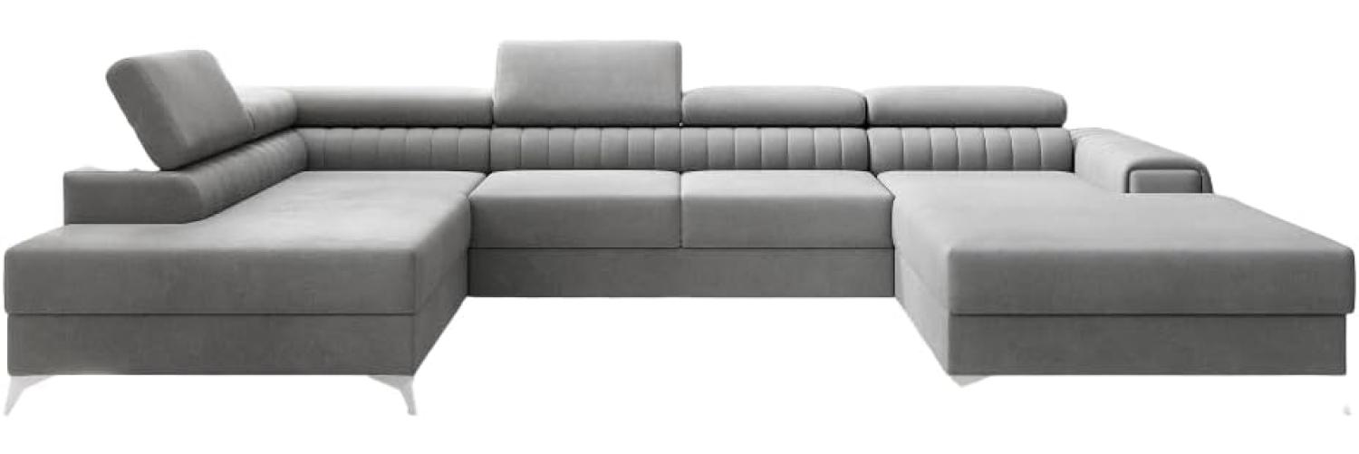 Designer Sofa Collina mit Schlaf- und Klappfunktion Samt Hellgrau Links Bild 1