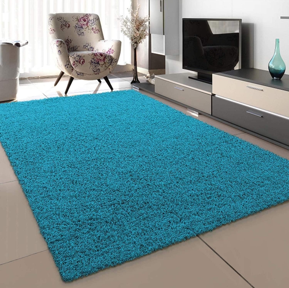 SANAT Teppich Wohnzimmer - Aqua Hochflor Langflor Teppiche Modern, Größe: 120x170 cm Bild 1