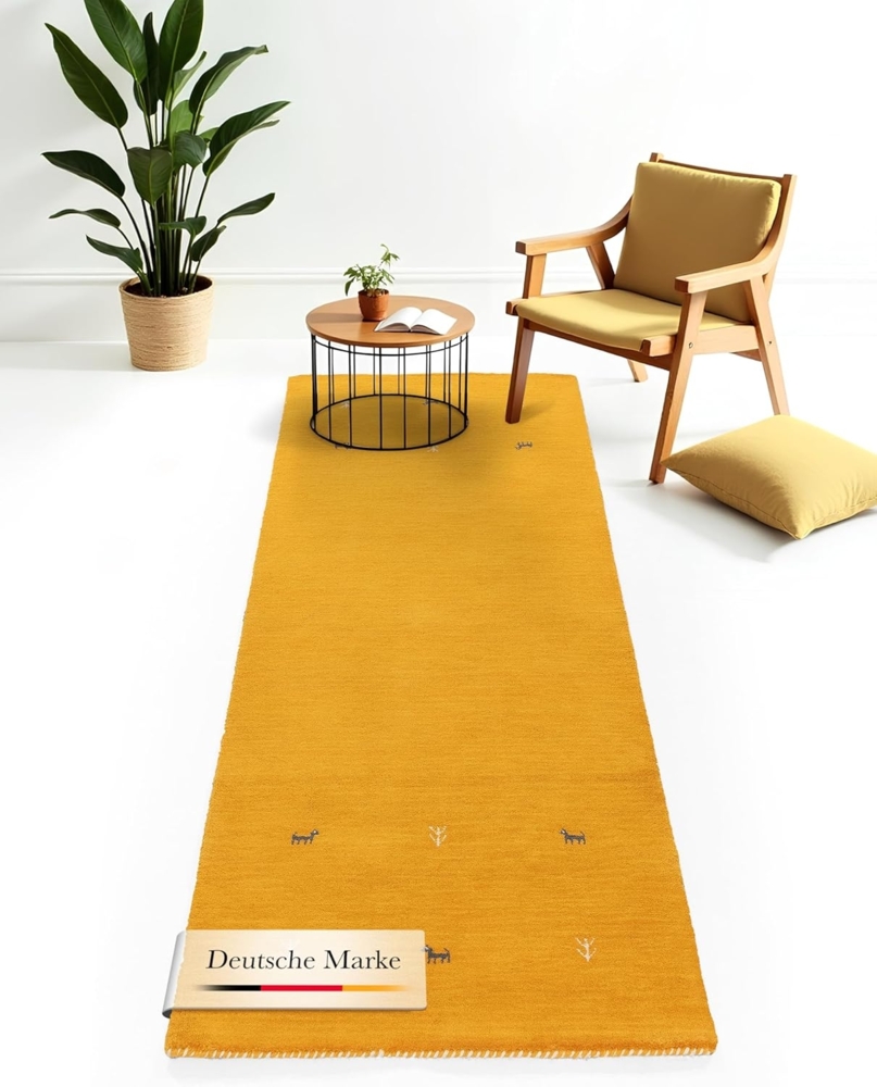carpetfine Wollteppich Gabbeh Uni, reine Wolle, Gelb, 60x180 cm, rechteckig Bild 1