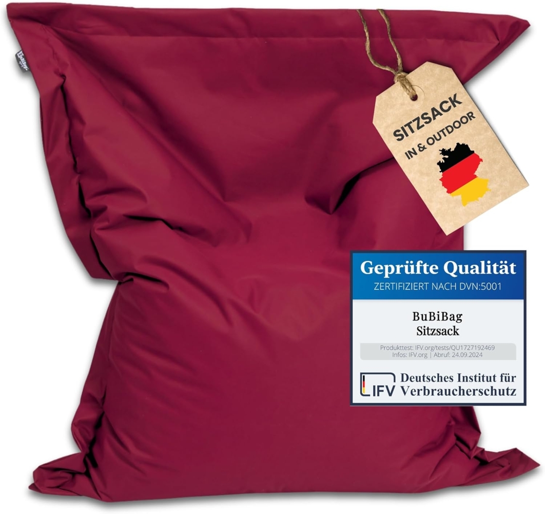 BuBiBag XXL Sitzsack, Outdoor Sitzsäcke für Kinder und Erwachsene, Bodenkissen Beanbag Fatboy wetterfest (Weinrot 190x145 cm) Bild 1