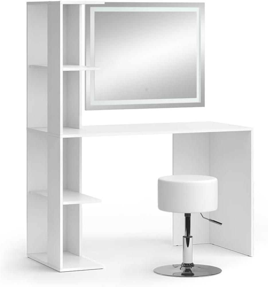 Vicco Schminktisch Tower Weiß 122 x 55 cm mit LED-Spiegel und Hocker Bild 1