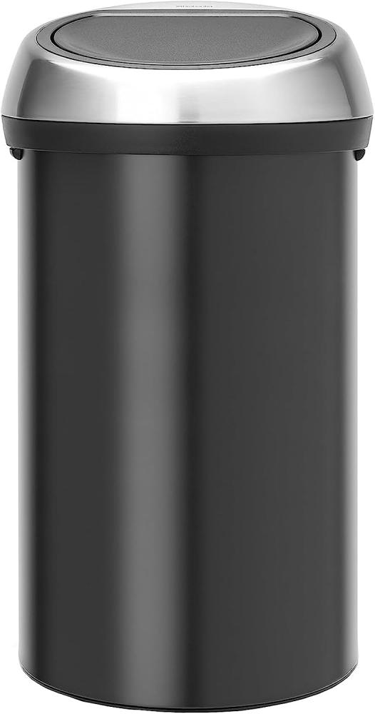 Brabantia Touch Bin, Mülleimer, Abfalleimer, Papierkorb, Deckel, Fingerprint Proof, Matt Black, Schwarz, 60 L, 402548 Bild 1