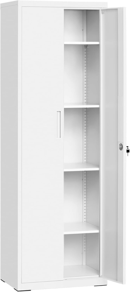 SONGMICS Aktenschrank, Mehrzweckschrank, Aufbewahrungsschrank, 5 Ebenen, 40 x 60 x 180 cm, Doppeltüren, Schloss, Werkzeug, verstellbare Ablagen, Garage, Büro, Wohnzimmer, mattweiß OMC014W01 Bild 1