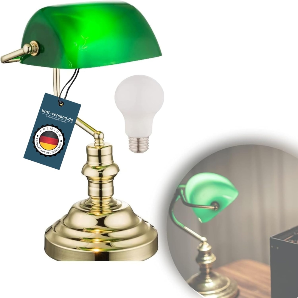 Antike LED Schreibtischlampe mit grünem Acrylschirm Bild 1