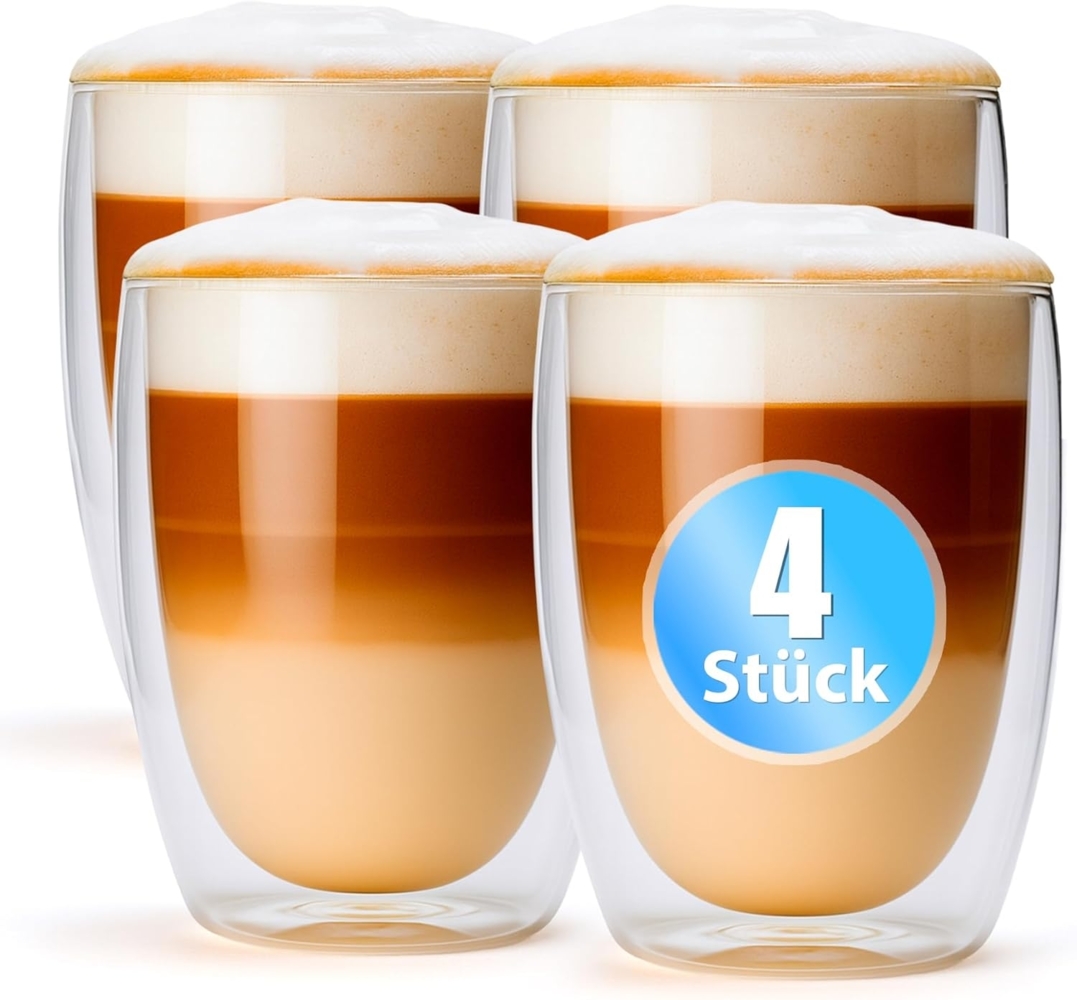 BigDean 4 Stück doppelwandige Latte Macchiato Gläser 300 ml – Kaffeegläser in Geschenkverpackung Bild 1