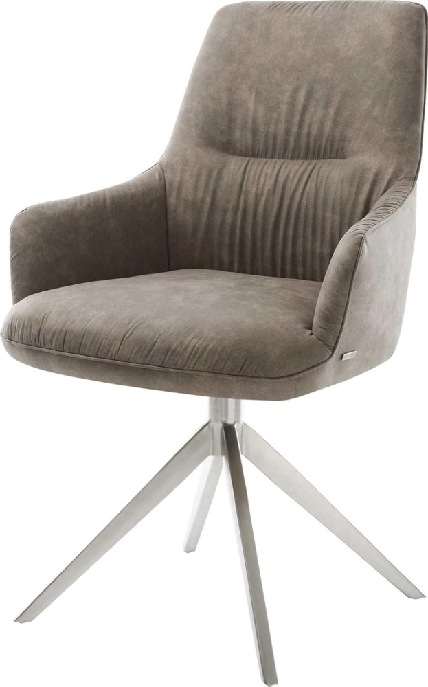 Drehstuhl Zelia-Flex mit Armlehnen Mikrofaser Taupe Vintage Kreuzgestell breit Edelstahl 360° drehbar Wippfunktion Taschenfederkern Bild 1