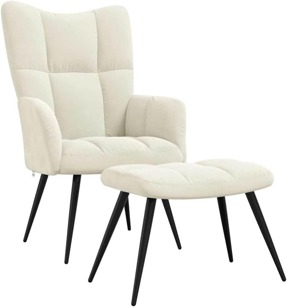 vidaXL Relaxsessel mit Hocker Fernsehsessel Sessel Polsterstuhl Stuhl Relaxstuhl Polstersessel Armsessel Ohrensessel Wohnzimmer Cremeweiß Samt Bild 1
