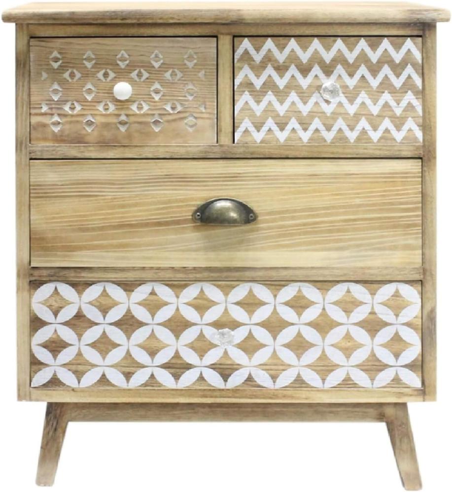 Rebecca Mobili Schlafzimmer Kommode, Badezimmer Schrank, 4 Schubladen Paulownia Holz, Antiquater Style, Makeup Leinen - Größe: 65 × 55,5 × 30 cm (H×B×T) - Art. -Nr. RE6618 Bild 1