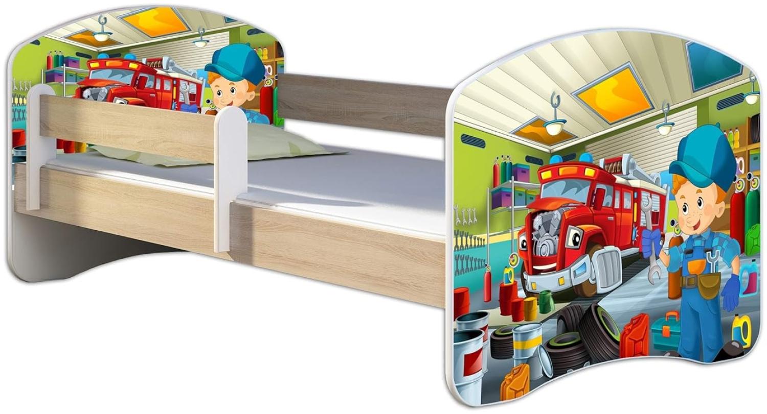 Kinderbett Jugendbett mit einer Schublade und Matratze Sonoma mit Rausfallschutz Lattenrost ACMA II 140x70 160x80 180x80 (45 Mechaniker, 180x80) Bild 1