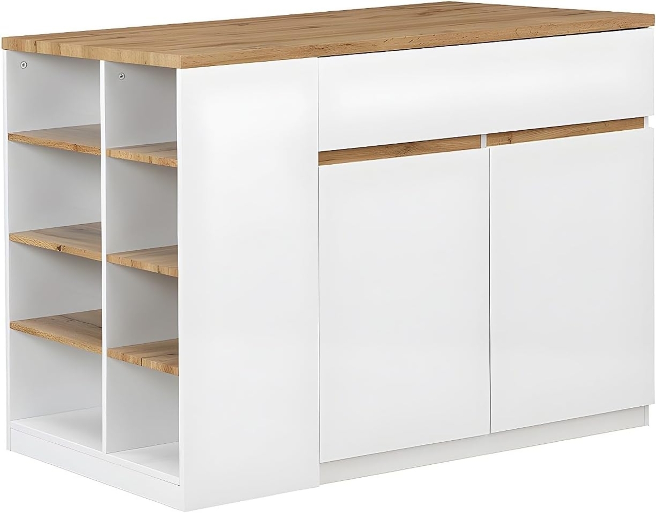 Vente-unique - Kücheninsel mit Stauraum - Weiß & Naturfarben - MEILI Bild 1