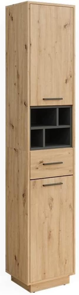 Vicco Hochschrank Badschrank Badezimmermöbel Beatrice Eiche Anthrazit modern 38x190 cm Badkommode Badezimmer Schrank Badmöbel Schranktür Schrankfach Bild 1