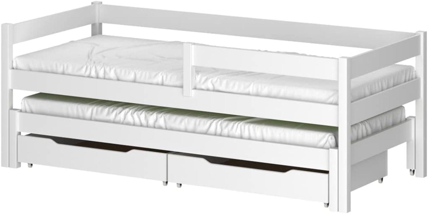 WNM Group Kinderbett Ausziehbar JULA mit Rausfallschutz und Lattenrost - Bett mit Schubladen - Ausziehbett fr Jugendliche - Jugendbett - Funktionsbett - Teak - 90x200 90x190 Bild 1