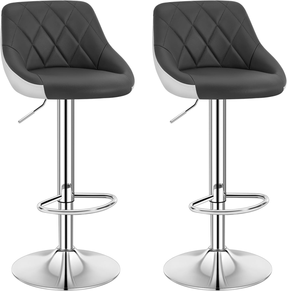 WOLTU BH30grw-2 Design 2 farbig Barhocker mit Griff, 2er Set, stufenlose Höhenverstellung, verchromter Stahl, Antirutschgummi, pflegeleichter Kunstleder, gut gepolsterte Sitzfläche, Grau+Weiß Bild 1