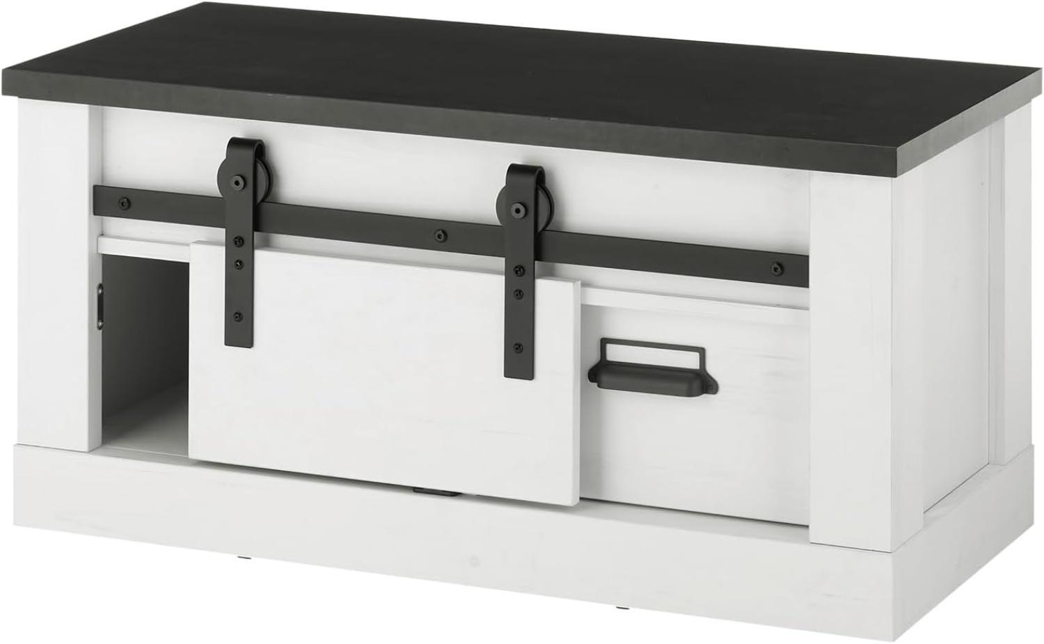 Garderobe Sitzbank Stove in weiß Pinie und anthrazit Landhaus 93 x 46 cm Bild 1