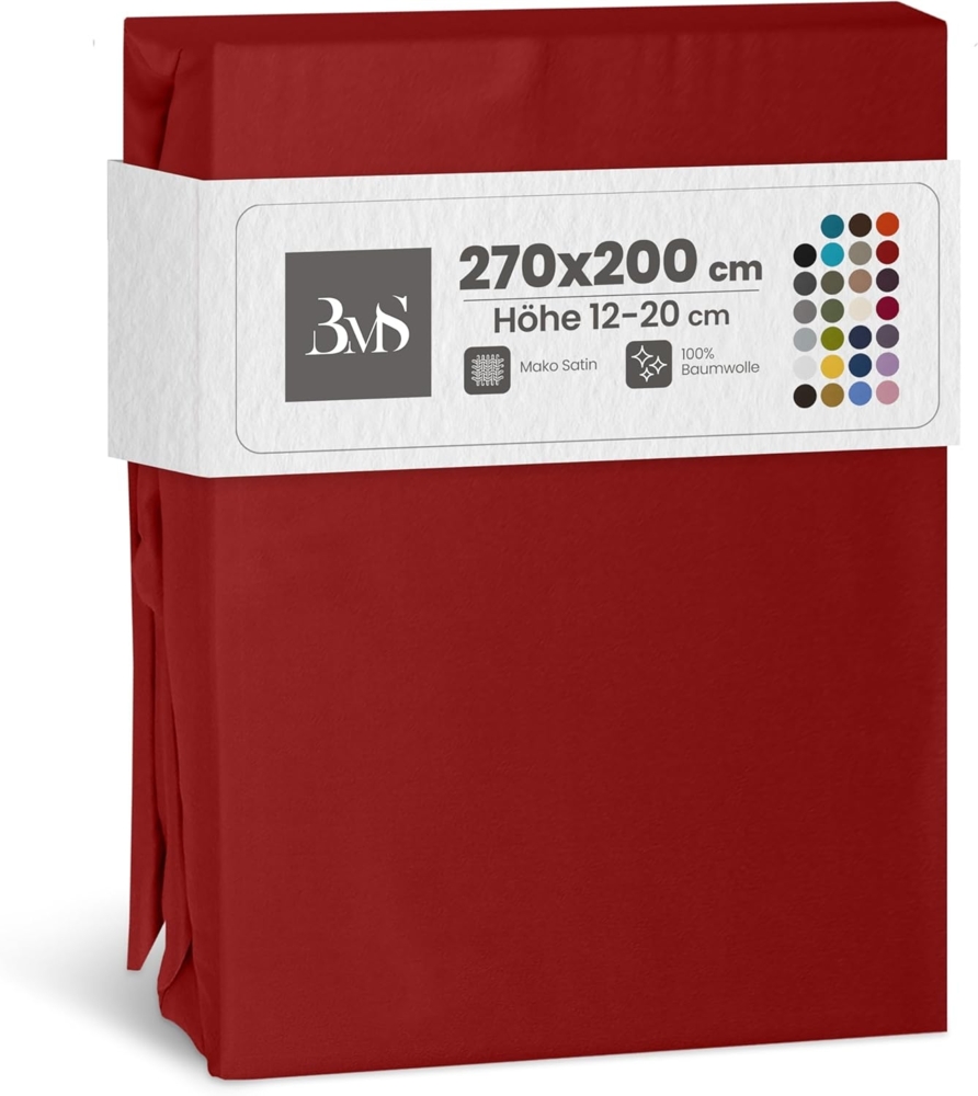 Bettwaesche-mit-Stil Mako-Satin Spannbettlaken rot 270x200 cm Bild 1