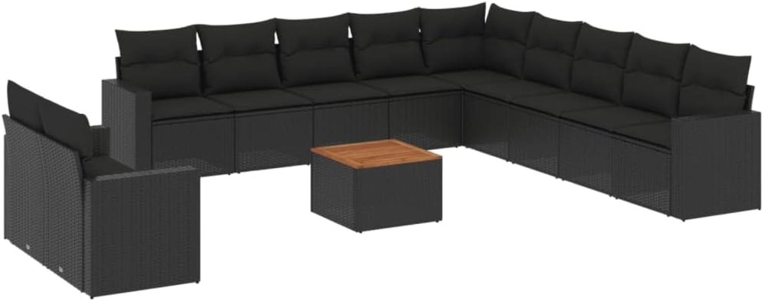 vidaXL 12-tlg. Garten-Sofagarnitur mit Kissen Schwarz Poly Rattan 3224200 Bild 1