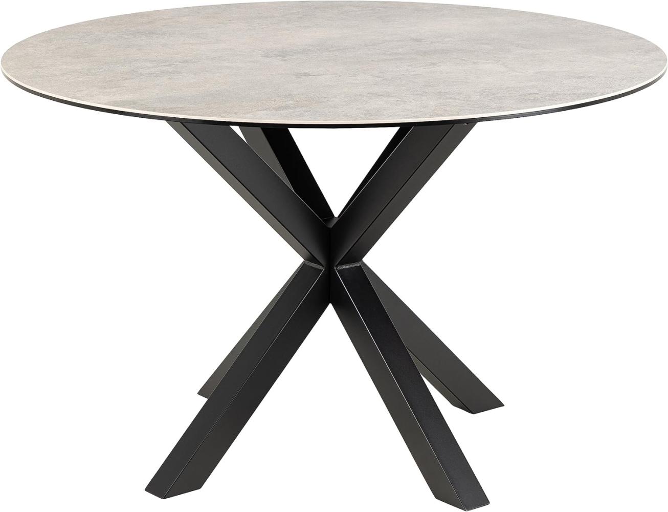 AC Design Furniture Heather Runder Esstisch für 4 Personen, Tischplatte in Grau und Metallkreuzgestell, Küchentisch mit Keramikoberfläche, Hitzebeständig, Kratzfest, Ø: 119 x H: 75,5 cm Bild 1